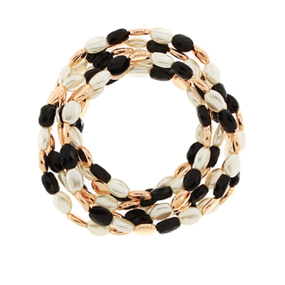 5 Row Glass & Pearl Metal Bracelet - Picture 3 of 3